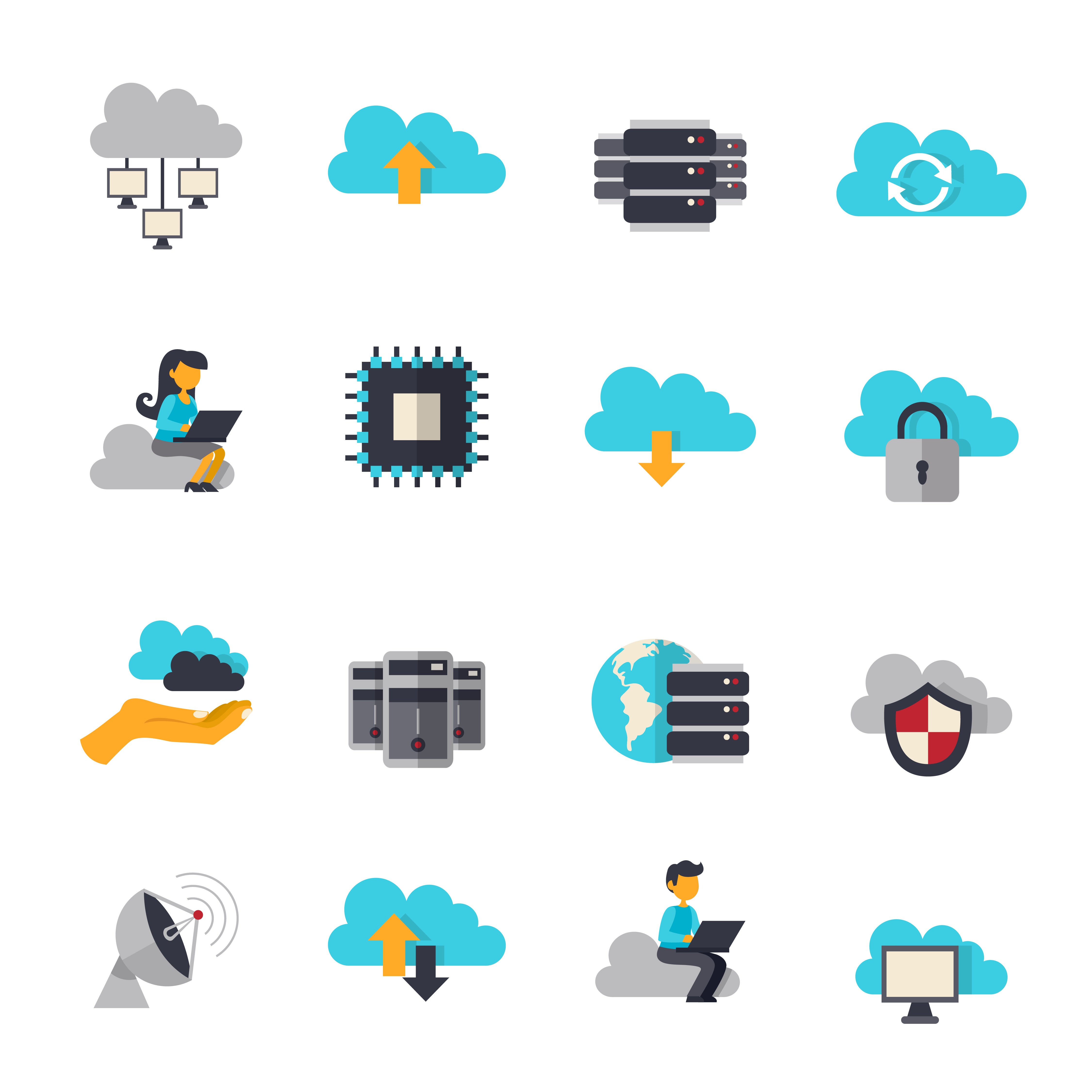 4500x4500 Cloud Computing Flat Icons Set