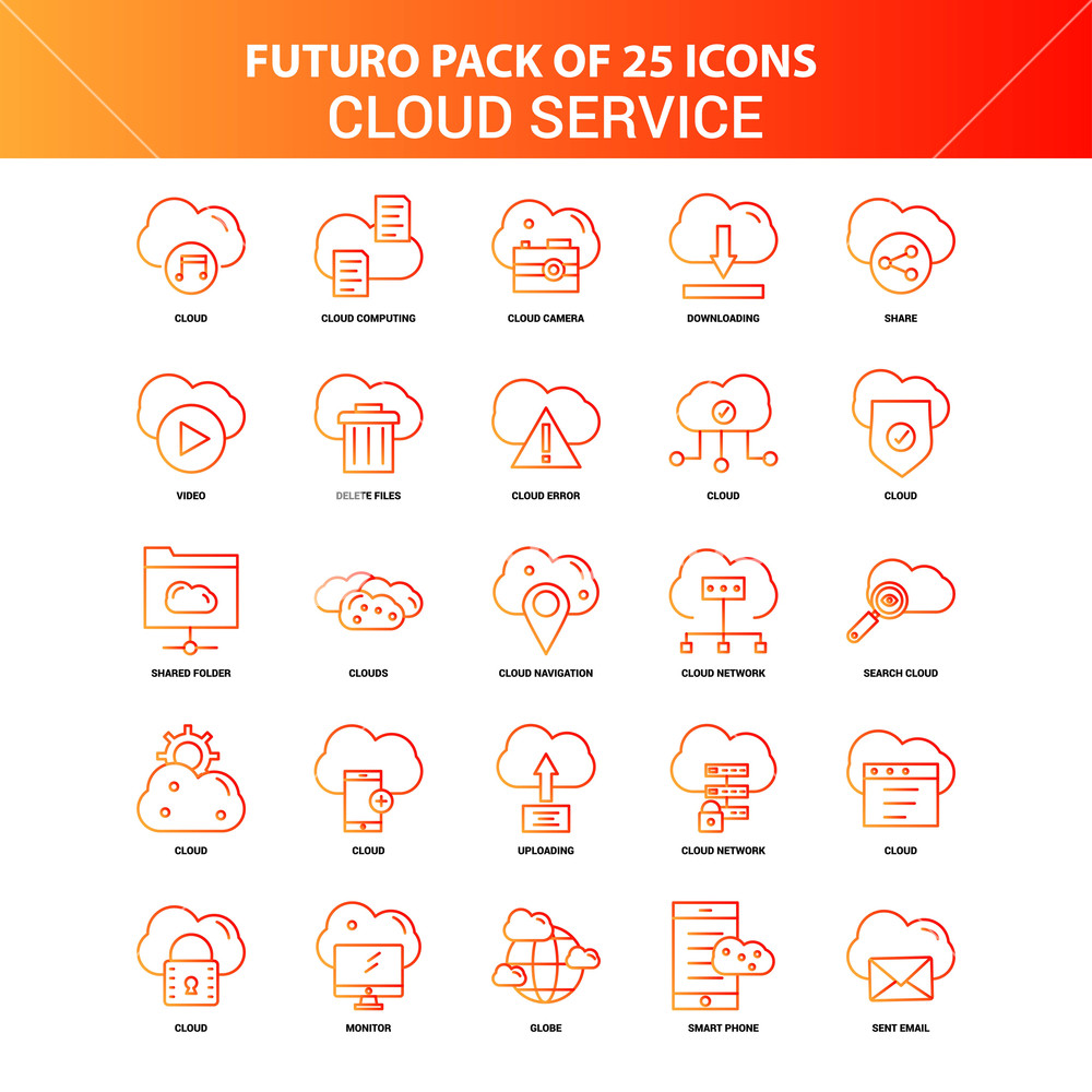 1000x1000 Orange Futuro Cloud Service Icon Set Royalty Free Stock Image