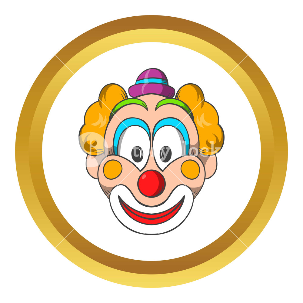 1000x1000 Head Of Clown Icon In Golden Circle, Cartoon Style Isolated