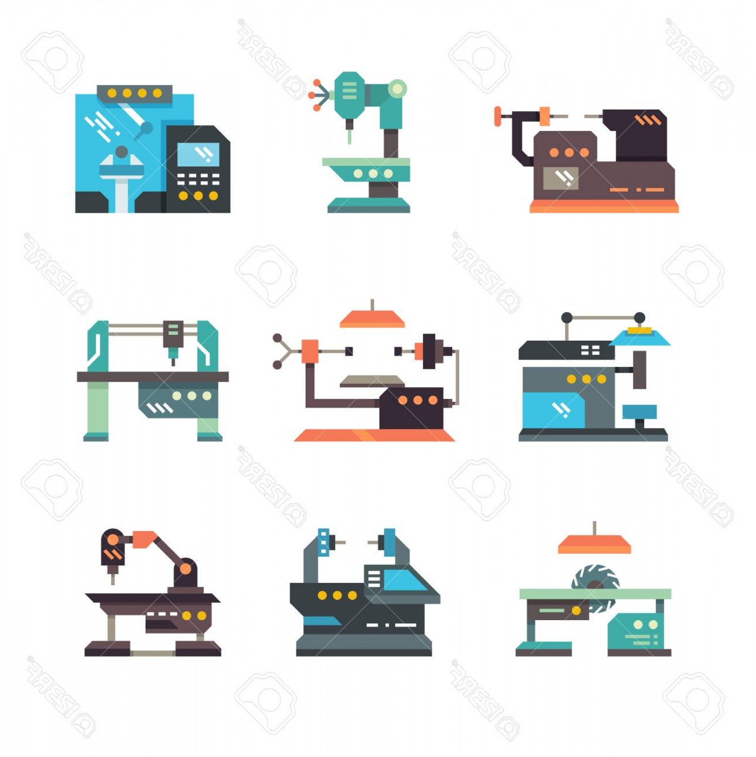 1558x1560 Photostock Vector Industrial Cnc Machine Tools And Automated