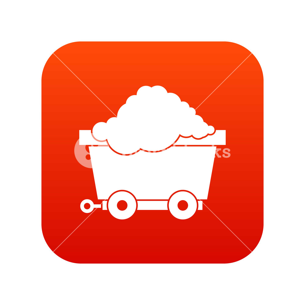1000x1000 Cart On Wheels With Coal Icon Digital Red For Any Design Isolated