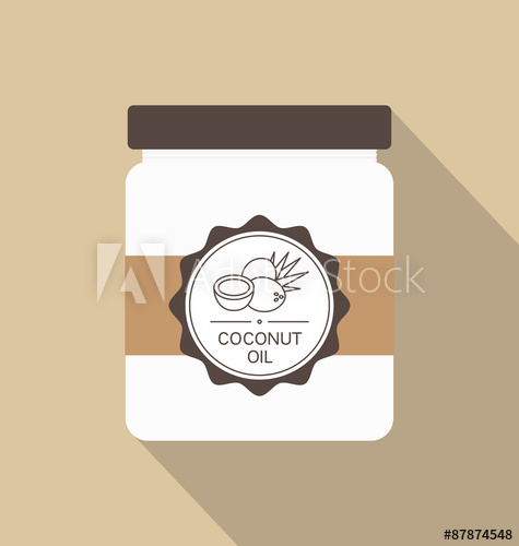 475x500 Jar Of Coconut Oil Flat Design With Retro Badge And Coconut Icon