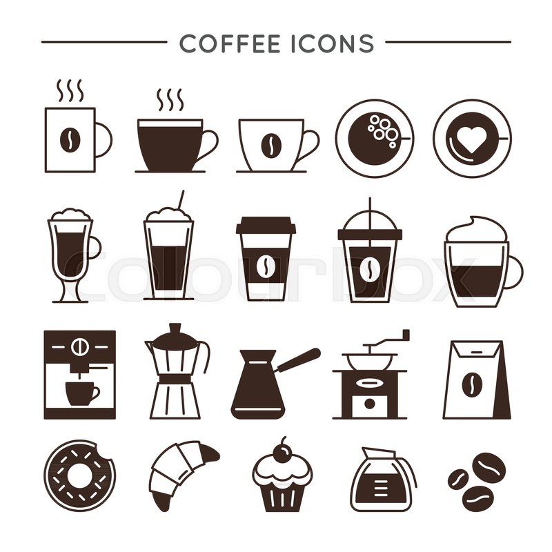 800x800 Coffee Icon Set In Thin Line Style Stock Vector Colourbox