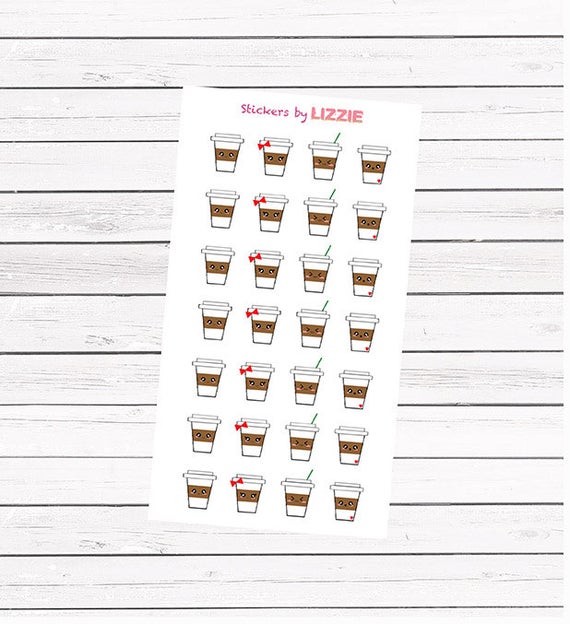 570x624 Kawaii Coffee Icon Kiss Cut Planner Stickers Etsy