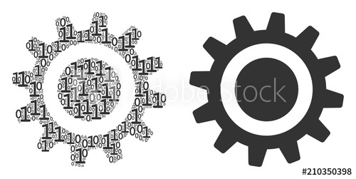 500x251 Cog Collage Icon Of Binary Digits In Randomized Sizes Vector