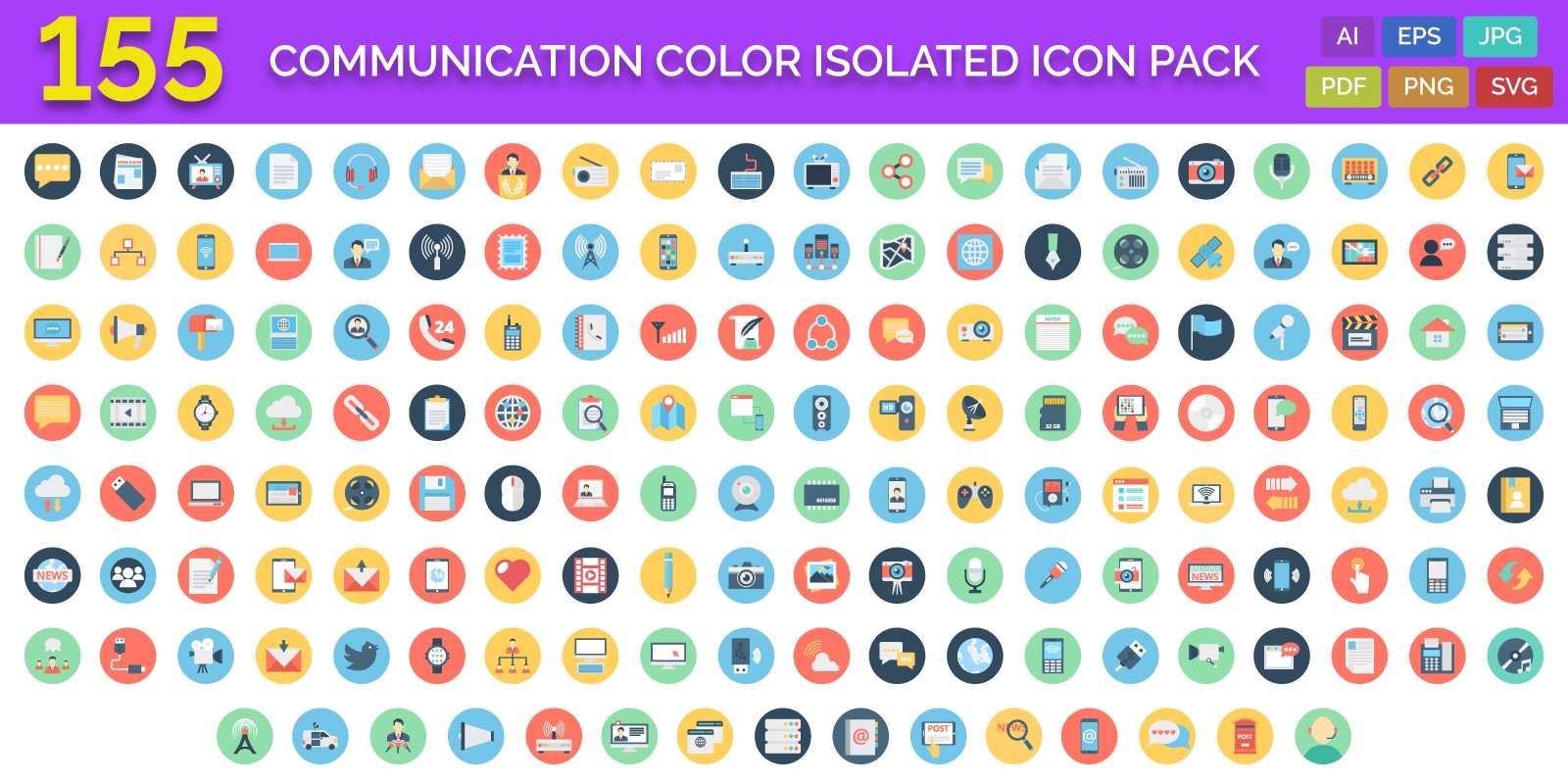 1600x800 Communication Color Isolated Vector Icon Pack Codester