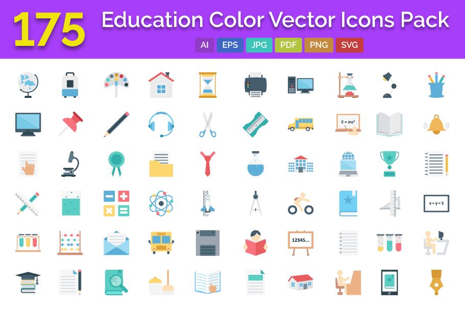 911x608 Education Color Vector Icons Pack Codester