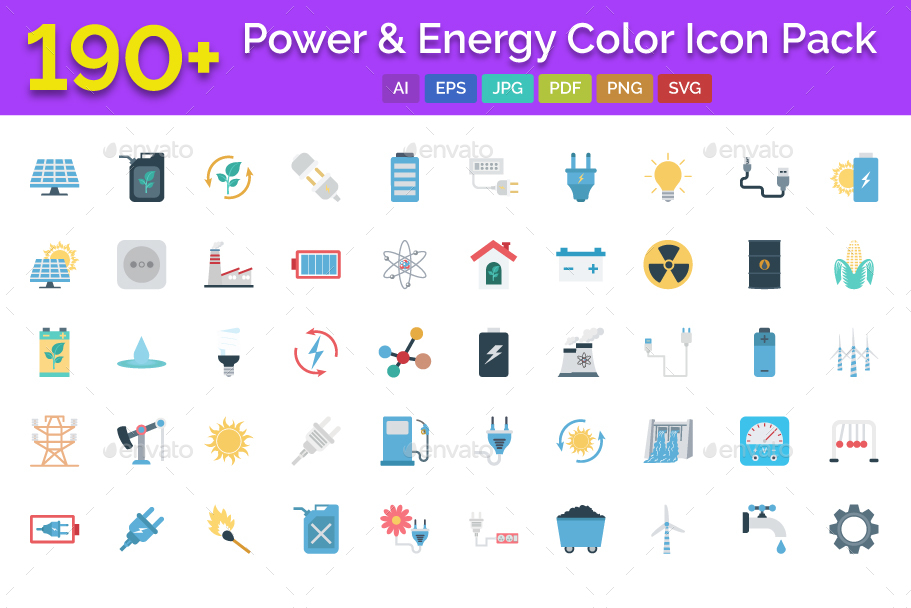 911x608 Power And Energy Color Vector Icon Pack
