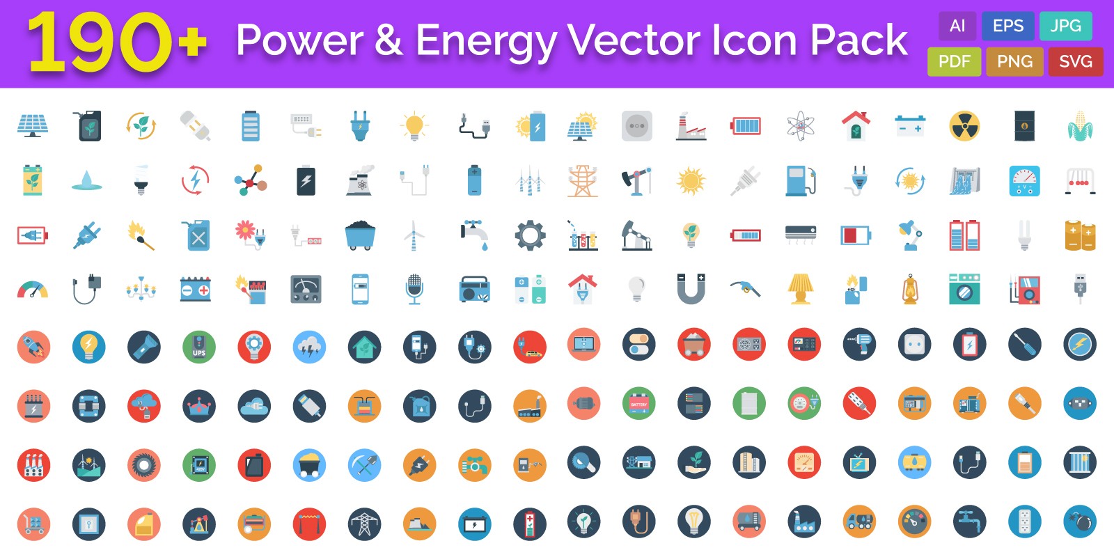1600x800 Power And Energy Color Vector Icon Pack Codester