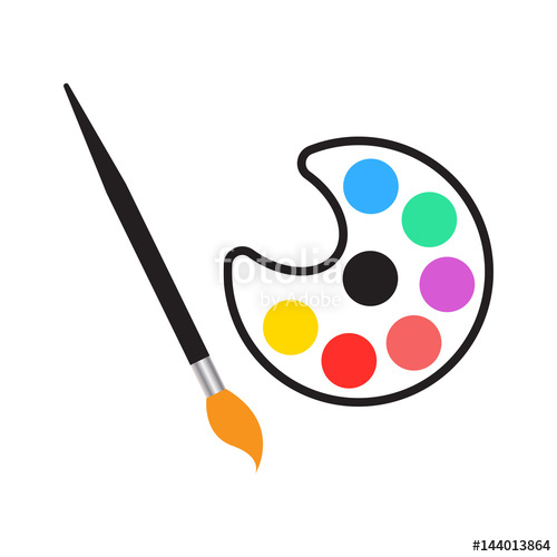 500x500 Paint Brush And Color Palette Icon Isolated Vector Stock Image