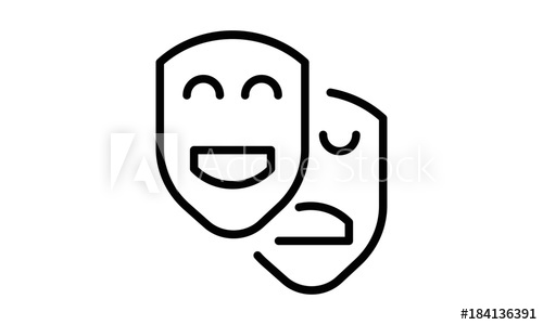 500x300 Comedy And Tragedy Line Theater Masks Icon Vector Illustration