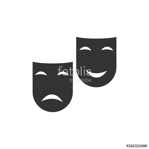 500x500 Comedy And Tragedy Theatrical Masks Icon Flat Stock Image