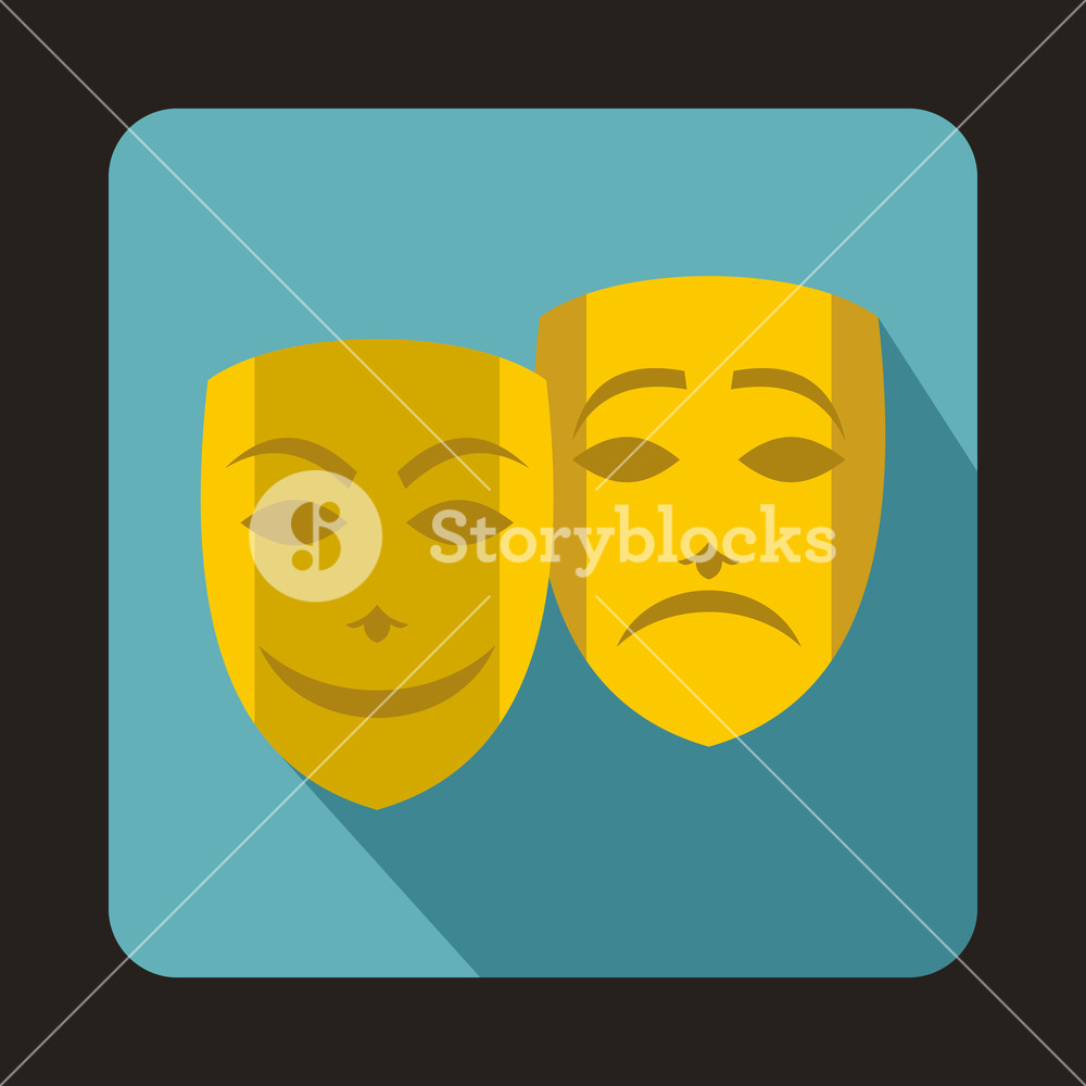 1000x1000 Comedy And Tragedy Theatrical Masks Icon In Flat Style On A Baby