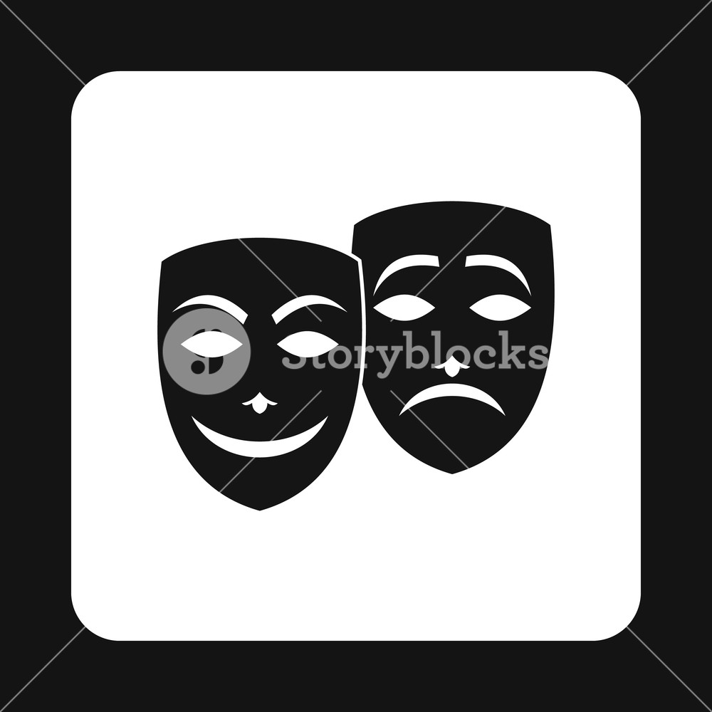 1000x1000 Comedy And Tragedy Theatrical Masks Icon In Simple Style
