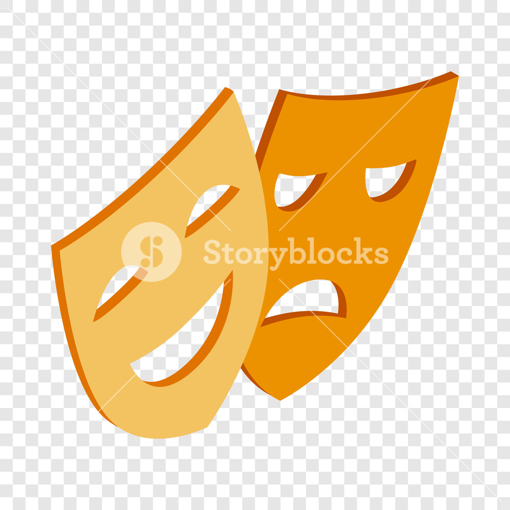 1000x1000 Comedy And Tragedy Theatrical Masks Isometric Icon