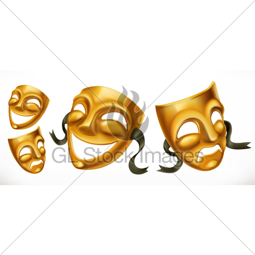 500x500 Gold Theatrical Masks Comedy And Tragedy Vector Icon Gl