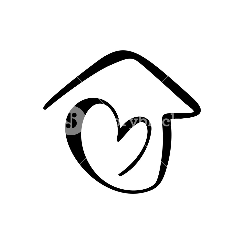 1000x1000 Simple Calligraphy House With Heart Real Vector Icon Consept