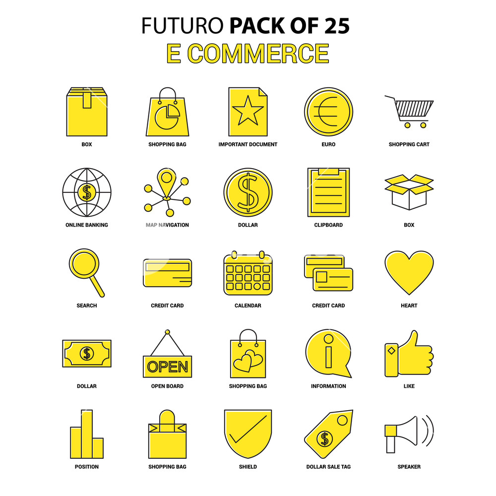 1000x1000 E Commerce Icon Set Yellow Futuro Latest Design Icon Pack Royalty