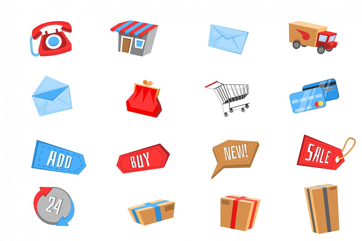 1200x800 Vector E Commerce Icon Set For Online Store Color + Bw