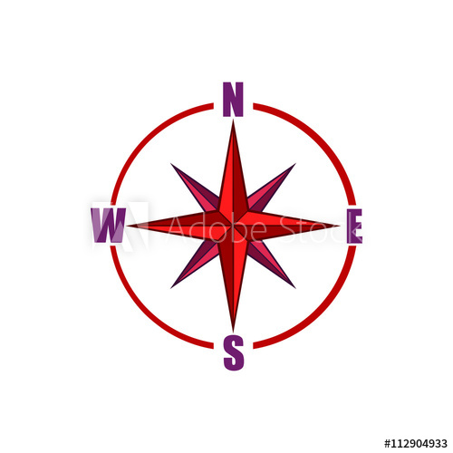 500x500 Red Compass Rose Icon, Cartoon Style