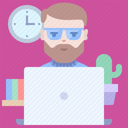 512x512 Beard, Computer, Guy, Laptop, Man, Workplace, Workspace Icon