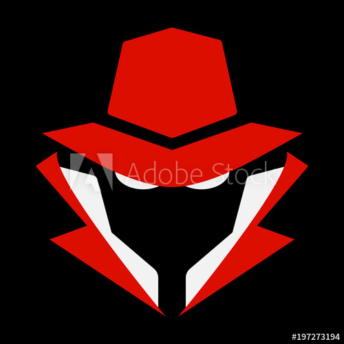 500x500 Flat, Mysterious Computer Hacker Icon Red And White Isolated