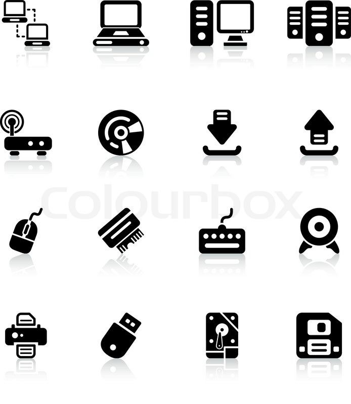 694x800 Computer Hardware Icons Black Series Stock Vector Colourbox