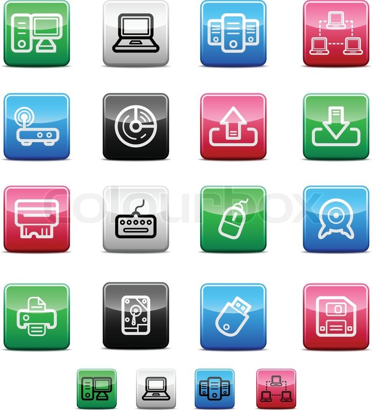 728x800 Computer Hardware Icons Shinyco Stock Vector Colourbox