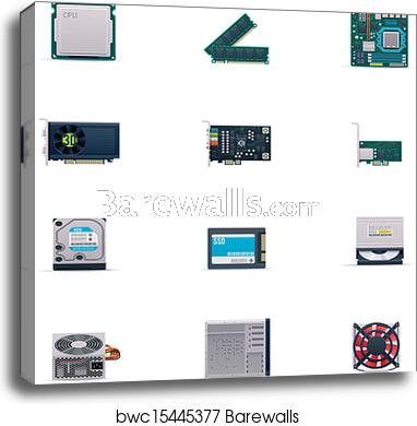 382x390 Vector Computer Parts Icon Set, Canvas Print Barewalls Posters