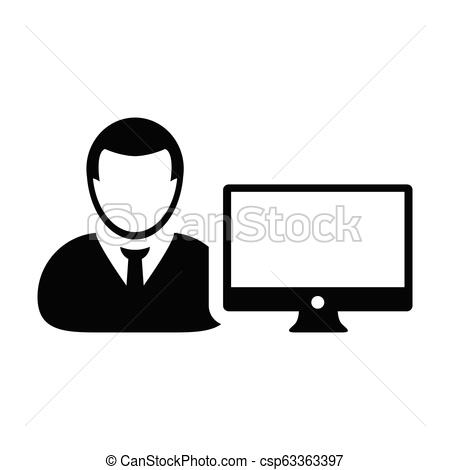 450x470 Person Icon Vector Male User With Computer Monitor Screen Avatar