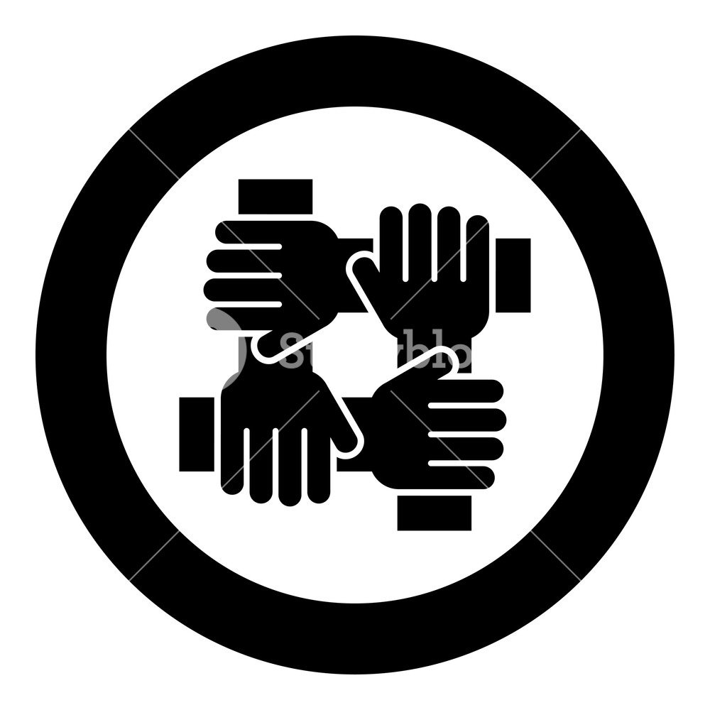1000x1000 Four Hand Holding Together Team Work Concept Icon Black Color