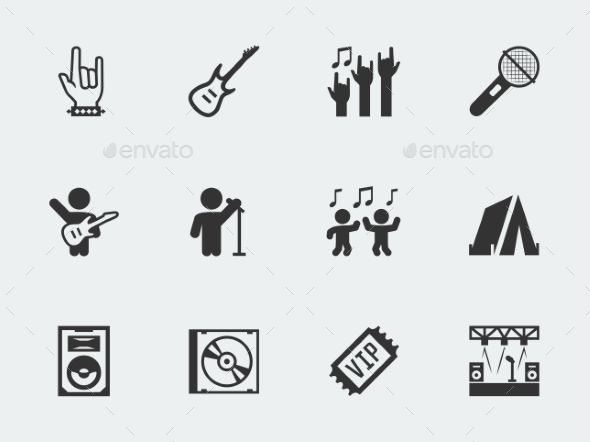 590x442 Rock Festival, Concert Vector Icon Set Icons In Vector