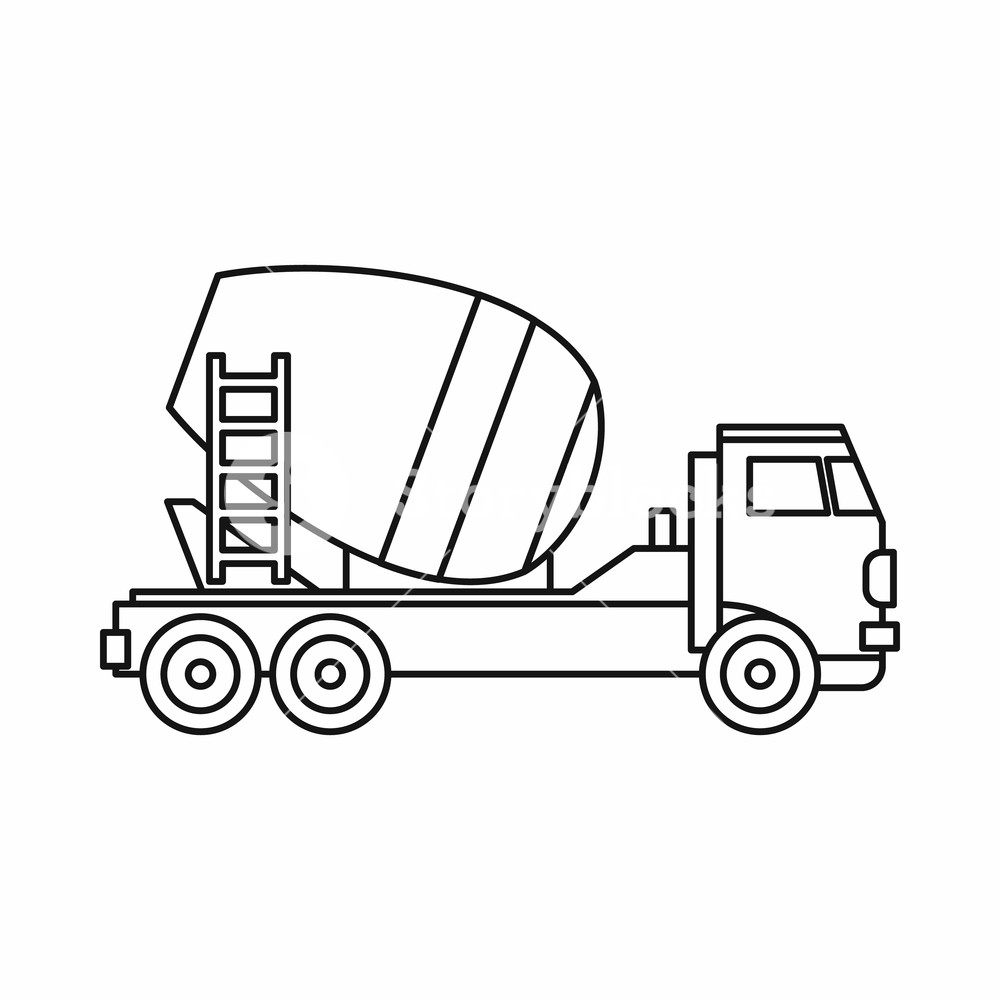 1000x1000 Concrete Mixer Truck Icon In Outline Style On A White Background