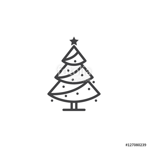 500x500 Christmas Tree Line Icon, Decorated Conifer Outline Vector Sign