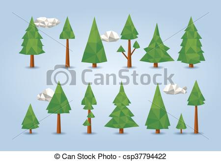 450x328 Low Poly Conifer Trees Set For Poster Designs, Banners, Flyers