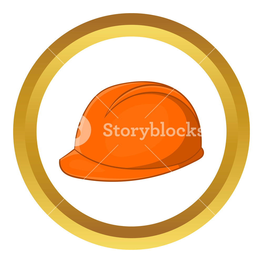 1000x1000 Construction Helmet Icon In Golden Circle, Cartoon Style Isolated