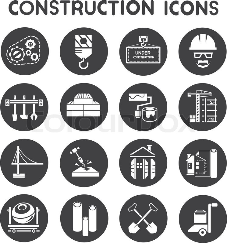 745x800 Construction Icons Set In Round Stock Vector Colourbox