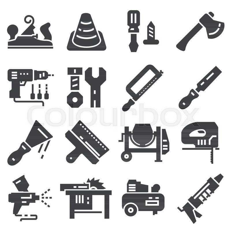 800x800 Black Construction Tools Icon Set On Stock Vector Colourbox