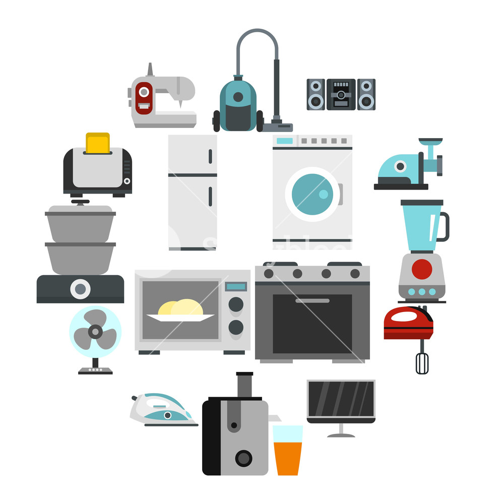 1000x1000 Household Appliance Icons Set In Flat Style Consumer Electronics