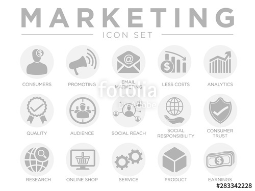 500x375 Round Marketing Icon Set Consumers, Promotion, Email Marketing