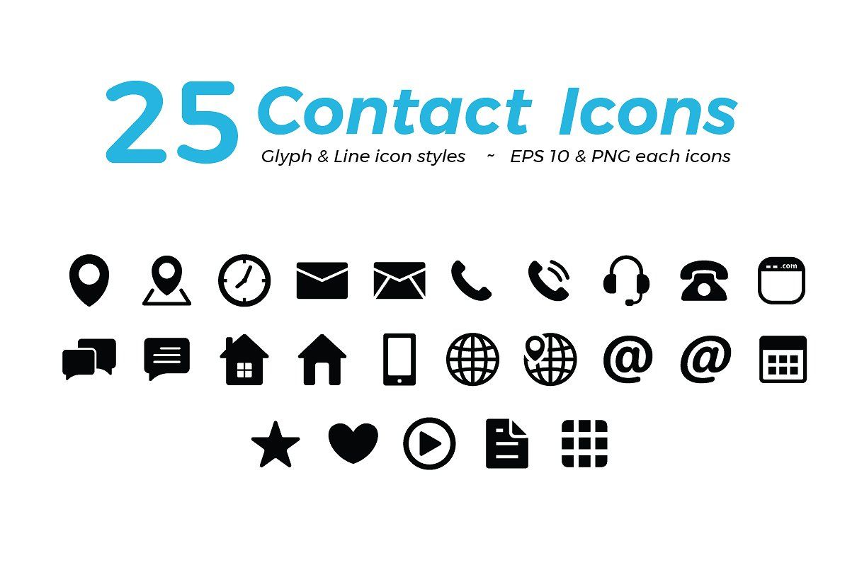 1210x805 Black Contact Icon Set