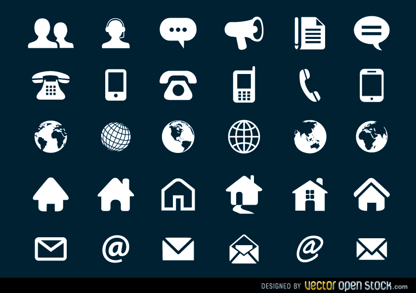 842x594 Contact Flat Icons Set