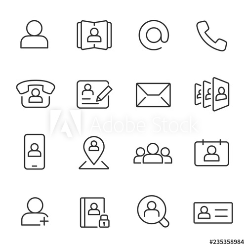 500x500 Contact, Icon Set Communication And Contacts, Linear Icons Line