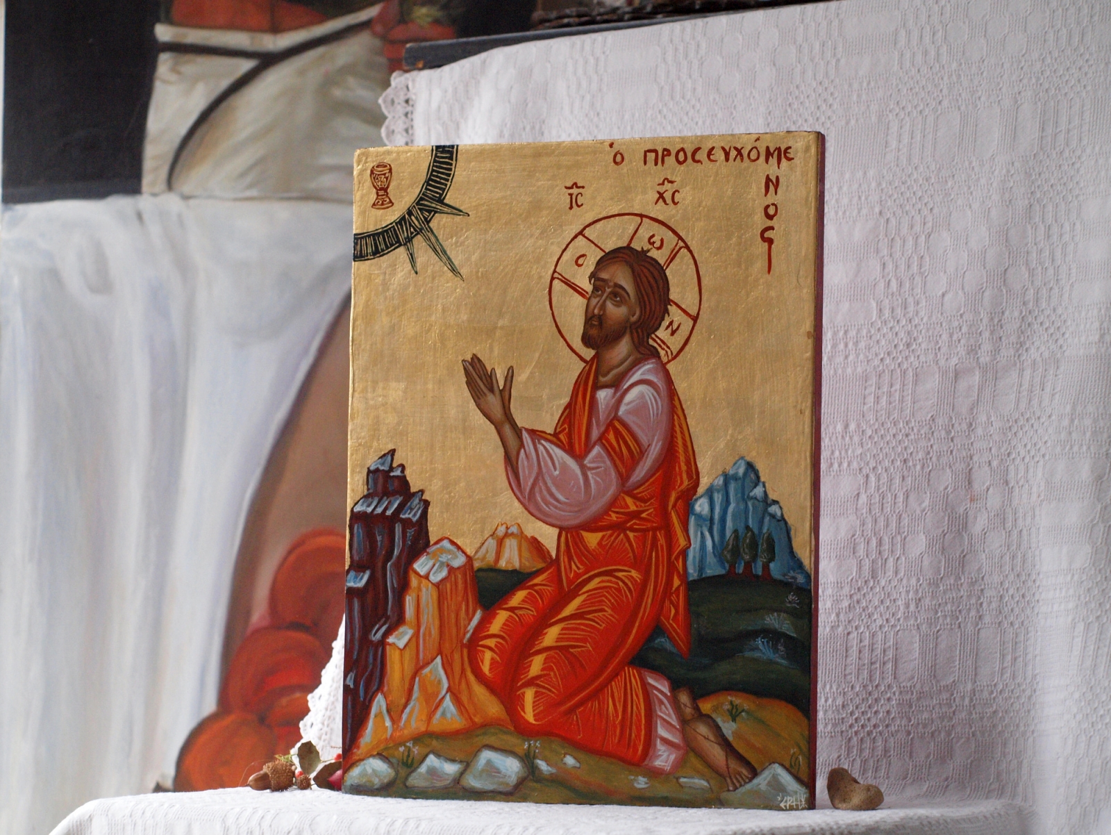 Jesus Praying Byzantine Contemporary Icon Painting Of Passion 1600x1202 Jesus Praying Byzantine Contemporary Icon Painting Of Passion