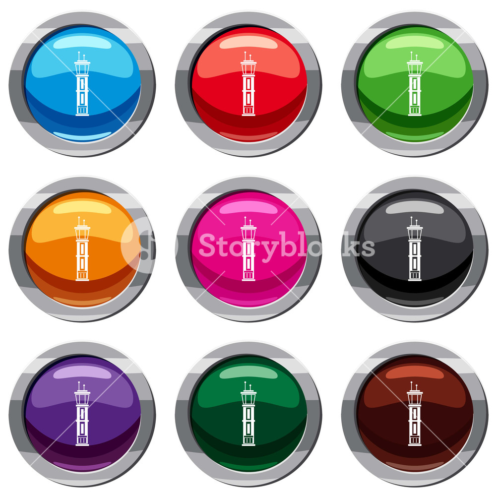 1000x1000 Airport Control Tower Set Icon Isolated On White Icon