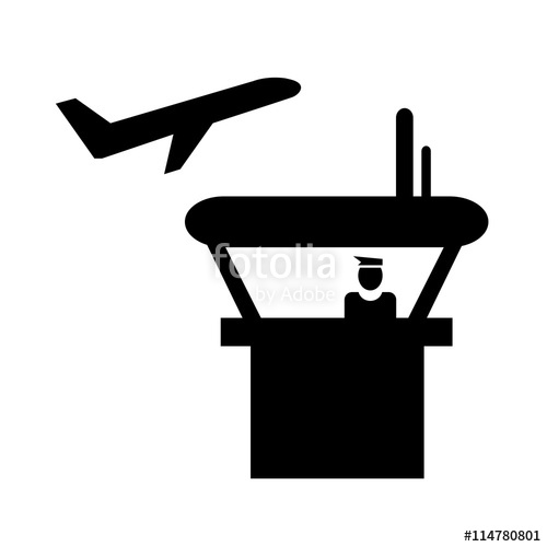 500x500 Airport Tower Black And White Icon Vector Illustration Stock