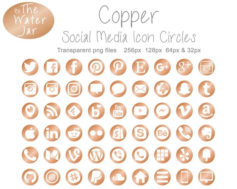 794x635 Copper Social Media Icons Metallic Brushed Copper Foil Circle Etsy
