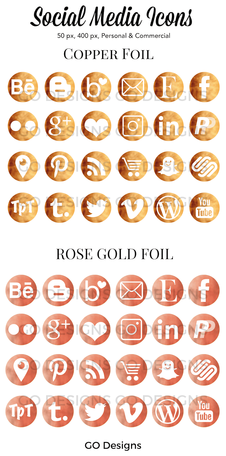 795x1600 Copper And Rose Gold Foil Social Icons Grade Onederful