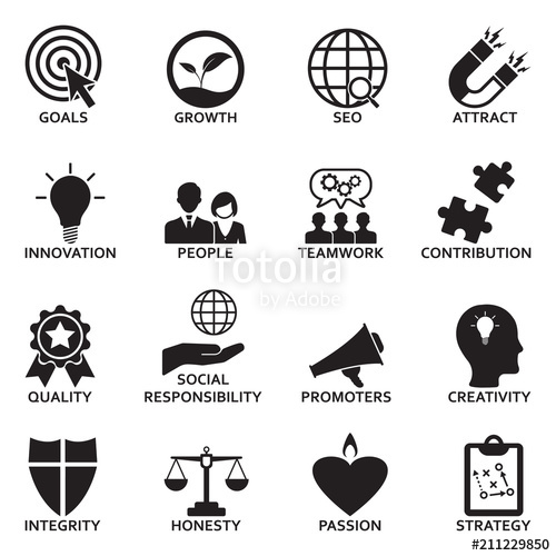 500x500 Company Core Values Icons Black Flat Design Vector Illustration