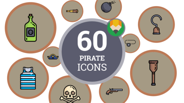 590x332 Pirate Buccaneer Filibuster Rover Corsair Icon Set Flat Animated